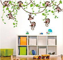 К HotKids Спальня обезьяна джунгли дерево съемные стенки Стикеры съемные художественные наклейки из ПВХ виниловые художественные наклейки Декор для дома 2024 - купить недорого