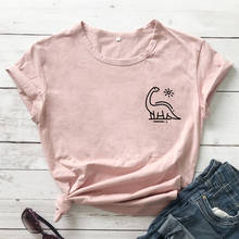 Милая футболка с карманом динозавра, забавная Женская графическая веганская футболка, высокое качество, 100% хлопок, Вегетарианская футболка 90 s, топ, Прямая поставка 2024 - купить недорого
