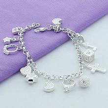 Pulseira fashion prata 925, pingente de estrela, lua, joias em cruz de 20cm para presente feminino 2024 - compre barato