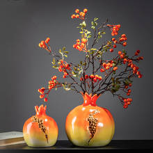 Estilo chinês vaso de cerâmica simulação romã frutas flor dourada vaso retro arranjo flor decoração para casa acessórios 2024 - compre barato
