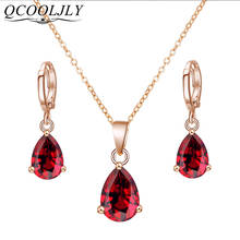 QCOOLJLY New Arrival Noble CZ Crystal Women Wedding Jewelry Set Red Color Water Drop Necklace & Earrings Jewelry Sets Bijoux 2024 - buy cheap