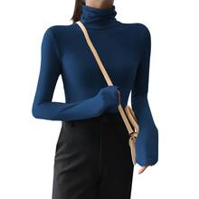 Casual Turtleneck Tee Shirt Femme Solid Color Modern Lady Long Sleeve Slim Fit Bottoming T Shirt Autumn Solid Color Women Top 2024 - buy cheap