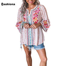 Bohemian 2021 Summer Long Shirt New Patchwork Flower Striped Tops Elegant Blouse Oversized 3xl Femme blusas shirt ropa mujer 2024 - buy cheap