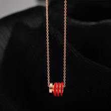 Yun ruo trenday colar com pingente de pedra com zircônia vermelha, joias de aço titânio em ouro rosa, presente para mulheres, não muda de cor, envio direto 2024 - compre barato
