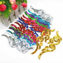 2 Pcs Sequined Embroidery Appliques Iron On Gold Trims Mirror Pair Bandanna Patches Headwear 18*5cm 2024 - buy cheap