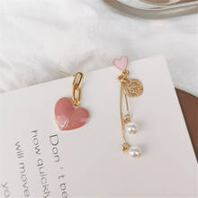 Pendientes asimétricos creativos con forma de perla, aretes de botón de amor, accesorios de joyería, retro 2024 - compra barato