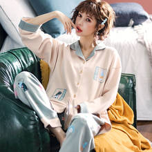 Plus Size XXL Women Sleepwear Cartoon Lapel Cotton Pyjamas Spring Pajama Set Col Claudine Winter Pajamas Loose Version 2024 - buy cheap