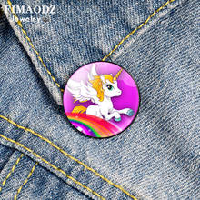 FIMAODZ Hot Sale Unicorn Brooches Badge Flying Horse Glass Picture Bronze Color Backpack Badge Pins Fashion Decoration for Kids 2024 - buy cheap