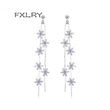 FXLRY-pendientes largos de circón cúbico para mujer, aretes de lujo, Color blanco, colorido, exquisita forma de flor, joyería 2024 - compra barato