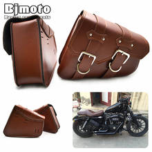 Bjmoto couro do plutônio moto ferramenta sacos de sela sacos laterais universais bagagem à prova dwaterproof água chopper bobber cruiser atv tanque saco 2020 2024 - compre barato