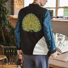 Peacock Embroidery Casual Mandarin Men Jackets Autumn 2019 Vintage Mens Jacket Fashion Single Breasted Male Coat 5Xl KK2938 2024 - buy cheap