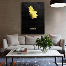 Póster moderno de mapa dorado para pared, impresión artística de lienzo de Serbia, imágenes de pared, decoración para sala de estar 2024 - compra barato