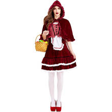 Little Red Riding Hood Costume Women Halloween Vintage Wrap Cape Shawl Lolita Cute Mini Dress For Girls Dress+Cape 2024 - buy cheap