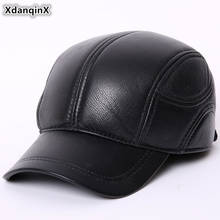 XdanqinX Genuine Leather Cap Autumn Winter Men's Sheepskin Leather Baseball Caps Adjustable Size Men Brands Leather Earmuffs Hat 2024 - buy cheap