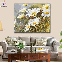 Pintura por números para colorear DIY, pintura por números de margaritas blancas florecientes en el océano, figuras, pinturas por números con kits 40x50 enmarcado 2024 - compra barato