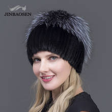 JINBAOSEN/новая зимняя шапка из натурального меха норки для женщин, топ из кроличьего меха с лепестками, смешанный Лисий мех, теплая и модная теплая шапка с ушами 2024 - купить недорого