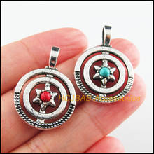 12 nuevos dijes circulares de plata tibetana, colgantes de estrella de piedra roja y azul, 21x29mm 2024 - compra barato