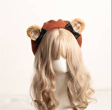 Handmade Kawaii Beret Hat Lolita Bear Ear Sweet Bowknot Warm Autumn Winter Painter Hat Headdress B1642 2024 - buy cheap