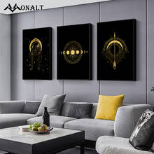 Pintura abstracta en lienzo para decoración del hogar, pósteres de pared de color negro y dorado, sol, luna, estrellas, constelación, cuadro decorativo Nórdico 2024 - compra barato