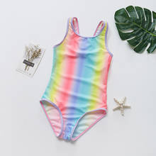 Детский купальник для девочек, купальный костюм в полоску, купальник радужной расцветки, Пляжная цельная одежда, пляжный винтажный купальник 2020, купалник с 2024 - купить недорого