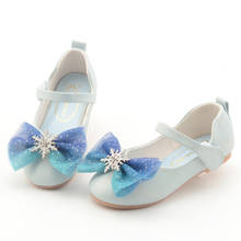 Zapatos de princesa para niña, calzado de piel con lazo, suela suave, cristal de copo de nieve, novedad, primavera y otoño 2024 - compra barato