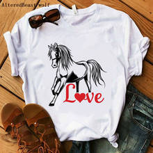 LOVE letter print horse t shirt Women clothes 2019 harajuku short sleeve o neck horse tshirt Female Horse casual funny T-shirt 2024 - buy cheap