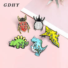 Gdhy dinossauro insetos esmaltados, órgão beetles, stegosauro, pterosaur, broches, crachá, floresta, joia, presente para crianças 2024 - compre barato