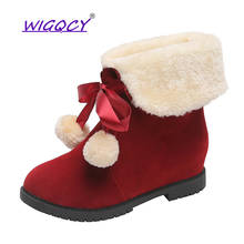 New Warm wool Snow Boots women Suede Ankle Boot Fashion shoes Square heel Fashion Sweet Flock Ball Slip-On Black boots women 2024 - buy cheap