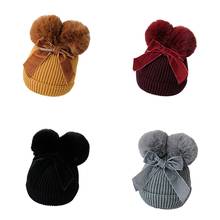 Gorro con pompón doble para bebé, gorro de punto para niño y niña, cálido, más grueso, para niño 2024 - compra barato