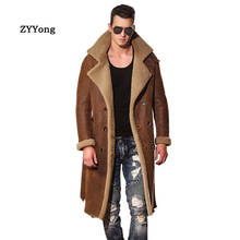 Warm Winter Sheepskin Trench Coat Men Leather Jacket Classic Fur Long Windbreaker Brand Luxury Real Leather Coat Brown Clothing 2024 - buy cheap