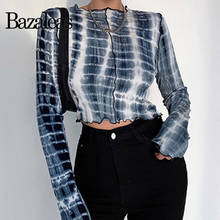 Blusa curta feminina com estampa de tártaro marinho irregular, blusa curta de manga comprida da moda, camiseta cropped feminina 2024 - compre barato