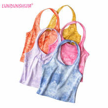 LUNDUNSHIJIA Women Fashion Halter Tank Top Tie Dye Backless Sleeveless Crop Top 2021 Summer Fitness Cropped Feminino Bralette 2024 - buy cheap