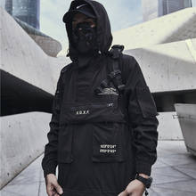 Techwear Jacket for Men Spring Streetwear Black Hooded Waterproof Windbreaker 2024 - купить недорого
