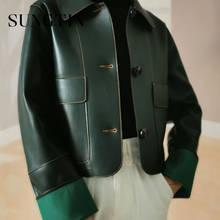 Sungtin-jaqueta de couro ecológico feminina, nova moda, jaqueta feminina, couro sintético, cortada, verde, coreana, streetwear, solta, alta qualidade, motociclista 2024 - compre barato