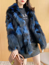 Casaco de pele de raposa real, jaqueta feminina com gola em inglês, quente e personalizada para uso externo em todos os tamanhos 2024 - compre barato