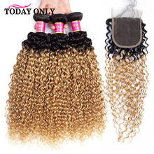 TODAYONLY Brazilian Kinky Curly Hair Bundles With Closure Blonde Bundles With Closure Ombre Human Hair Bundles With Closure Remy 2024 - buy cheap