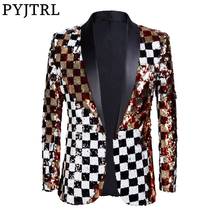 PYJTRL-Chaqueta a cuadros de doble cara para hombre, Blazer de lentejuelas de colores rojo, dorado, blanco y negro, traje de DJ, moda 2024 - compra barato