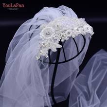 YouLaPan-velo de novia con aplique de encaje, velo de novia con cuentas, de tul, Popular, con peine, flor, para boda, VS91 2024 - compra barato