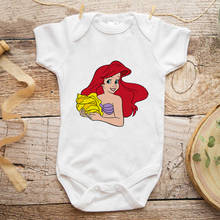 Pelele de manga corta para niña recién nacida, Mono de la Sirenita Ariel para niño pequeño, Monos Blancos con gráfico de princesa para bebé 2024 - compra barato