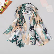 BYSIFA-bufanda de seda satinada para mujer, chal largo con estampado de flores de ciruelo, estilo chino, para Otoño e Invierno 2024 - compra barato