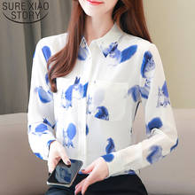 Womens Clothing 2021 Chiffon Blouse Shirts For Women Tops Office Long Sleeve Top Printing Button V-Neck Blusas Plus Size 7376 50 2024 - buy cheap