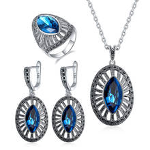 Ajojewel New Vintage Bijouterie Big Crystal Jewelry Set Pave Black CZ Luxury Wedding Earrings Necklace Ring Sets Blue Grey Color 2024 - buy cheap