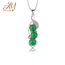 Colar com pingentes de calcedônia natural, colar anillos yuzuk verde, cor prata 925 para mulheres, agata, jade, ervilhas 2024 - compre barato