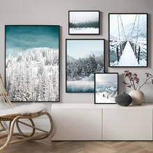 Wall Art Canvas Painting Winter Snow Forest Birch Bird Lake Bridge Nordic Posters And Prints Wall Pictures For Living Room Decor 2024 - buy cheap