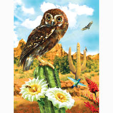 5D DIY Diamond Painting Full Square/Round Drill "Owl with cactus flower" Diamond Embroidery Cross Stitch,Mosaic,Home Decor,Gift 2024 - buy cheap