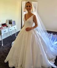 2021 Princess Wedding Dresses Ball Gown V-neck Sleeveless Bridal Dress Lace Applique Vestidos De Noiva Royal Train 2024 - buy cheap