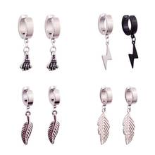 Classic Feather Skull hand charms Stainless steel Earrings for Women Girls Silver Color Pendant Stud Ear Jewelry Gifts 2 pieces 2024 - buy cheap