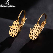 Shuangshuo Gold Stainless Steel Hamsa Earrings for Women Girls Kids Minimalist Ear Studs Fashion Hands Shape Lucky  Jewelry 2024 - buy cheap