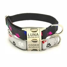 Collar con grabado gratis para mascotas, diseño de pata de cachorro y gato, etiqueta de identificación, nombre personalizado, Color gris arcoíris, conjunto de correa 2024 - compra barato