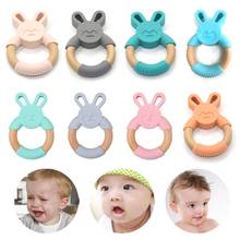 Newborn Kids Nursing Accessories Baby Teether Bite Toy Infants Cartoon Rabbit Shape Silicone Wooden Ring Toys 2024 - buy cheap
